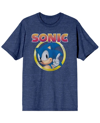 Sonic the Hedgehog Men's Classic Character and Title Navy Blue Graphic