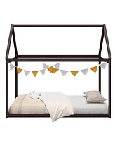 Stable Kids Platform Floor Bed with Roof and Heavy-Duty Slats