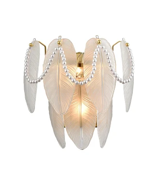 Moose Vintage Wall Light Retro Wall Sconce 2-Light with Leaf Shape Frosted Glass and White Beads