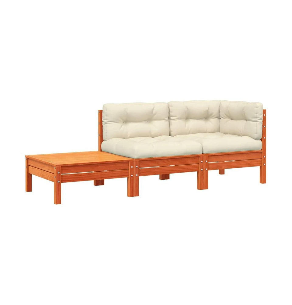 Patio Sofa with Cushions and Footstool Solid Wood Pine