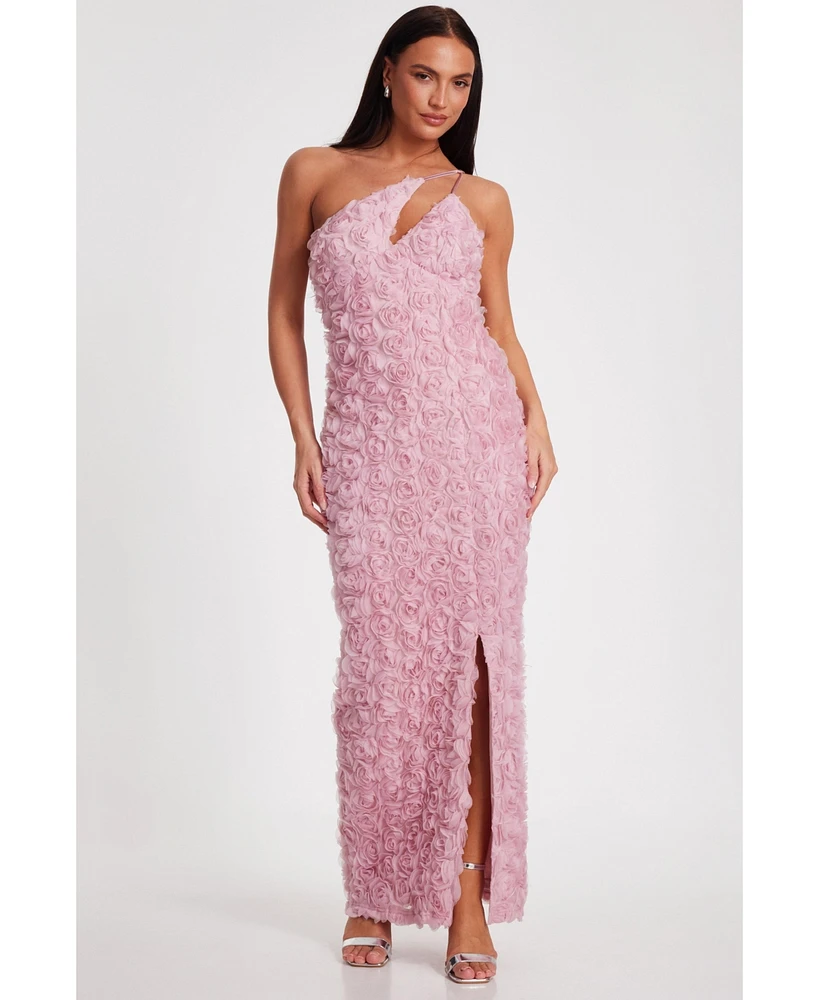 Quiz Women's One Shoulder Cut Out 3D Floral Maxi Dress