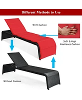 2 Pcs Patio Rattan Lounge Chair Chaise Recliner Back Adjustable Cushioned