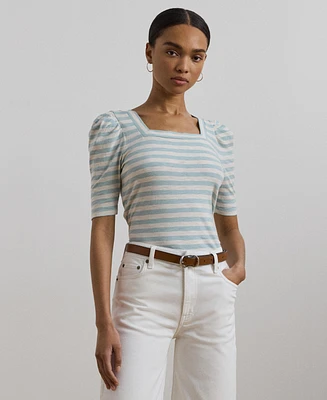 Lauren Ralph Women's Striped Cotton Jersey Puff-Sleeve Tee