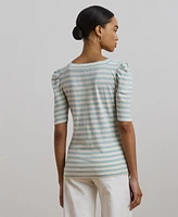 Lauren Ralph Women's Striped Cotton Jersey Puff-Sleeve Tee