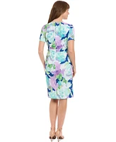 London Times Petite Printed Tie-Neck Sheath Dress