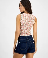 Guess Women's Claire Floral-Print Cropped Smocked Top