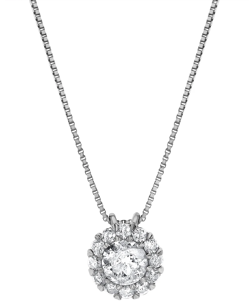 Diamond Halo Pendant Necklace (1/2 ct. t.w.) in 14k White Gold