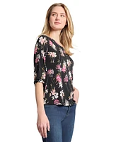 Jones New York Women's Floral Print 3/4-Sleeve Top