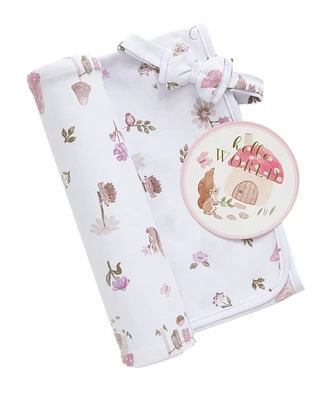 Living Textiles Baby Girls 3-Piece Mushroom House Collection Hello World Gift Set