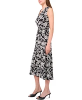 Sam & Jess Women's Printed V-Neck Tie-Waist Midi Dress