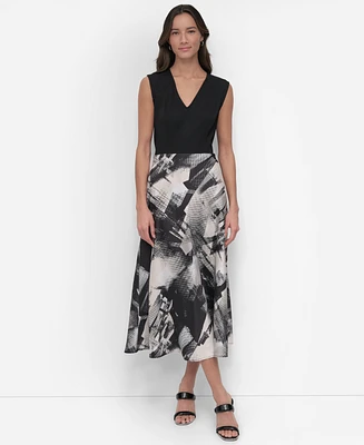 Dkny Women's Sleeveless Mixed-Media Midi Dress