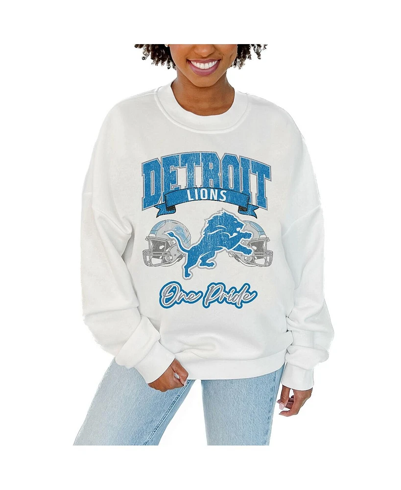 Gameday Couture Women's White Detroit Lions Passing Time Pullover Sweatshirt