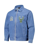 The Wild Collective Men's and Women's Blue Milwaukee Bucks Coaches Full-Zip Denim Jacket