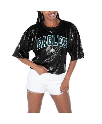 Gameday Couture Women's Black Philadelphia Eagles Rise Up Sequin Cropped T-Shirt