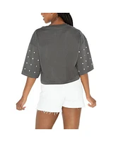 Gameday Couture Women's Gray Detroit Lions All-Over Rhinestone Cropped Oversized T-Shirt