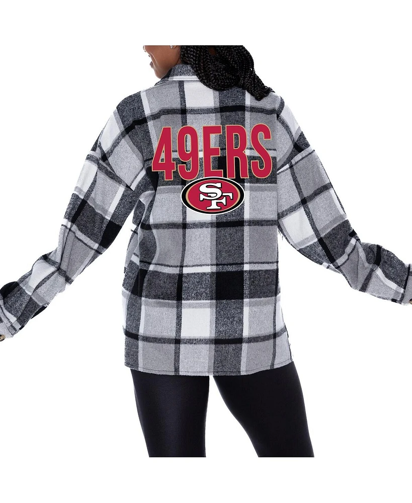 Gameday Couture Women's Gray San Francisco 49ers Fieldside Fun Plaid Button-Up Overshirt