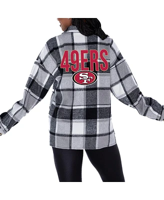 Gameday Couture Women's Gray San Francisco 49ers Fieldside Fun Plaid Button-Up Overshirt