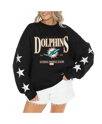 Gameday Couture Women's Black Miami Dolphins Rhinestone Star Sleeve Settle the Score Tri-Blend Pullover