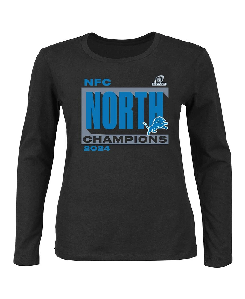 Fanatics Women's Black Detroit Lions 2024 Nfc North Division Champions Plus Long Sleeve Scoop Neck T-Shirt