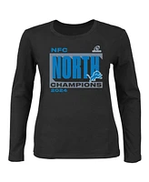 Fanatics Women's Black Detroit Lions 2024 Nfc North Division Champions Plus Long Sleeve Scoop Neck T-Shirt