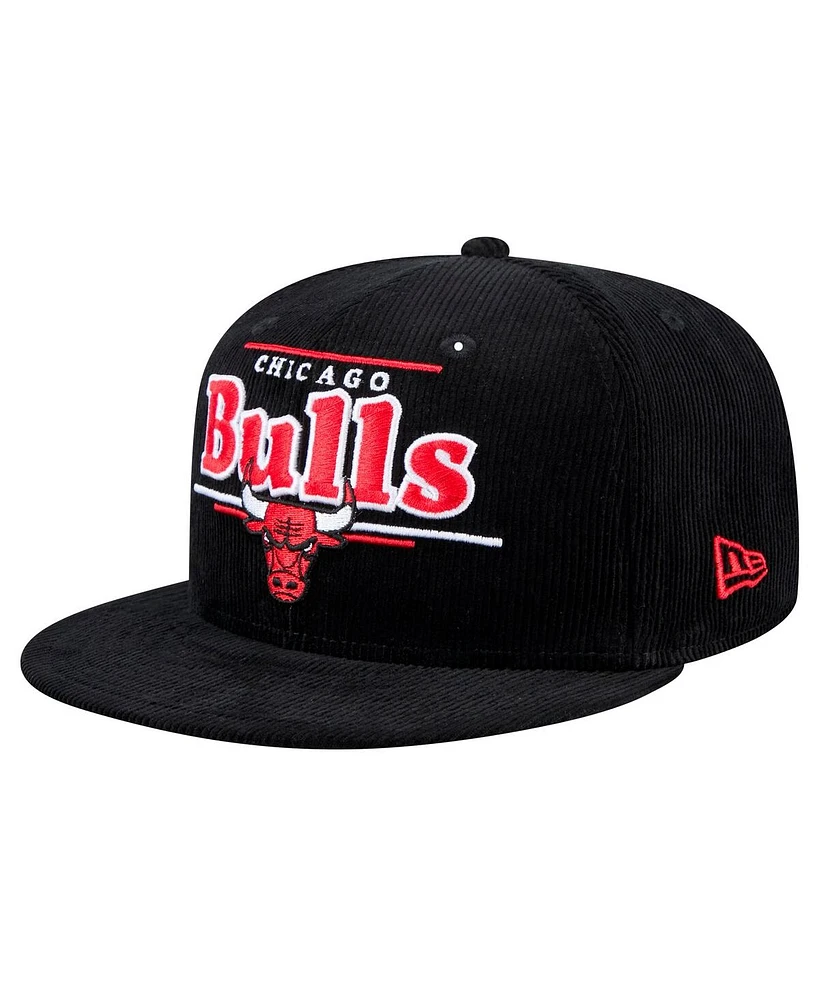 New Era Men's Black Chicago Bulls Throwback Display Corduroy 9FIFTY Snapback Hat