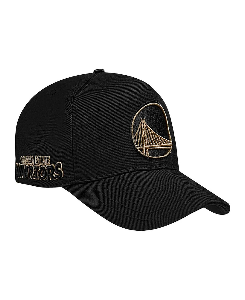 Pro Standard Men's Black/Golden State Warriors Metallic Logo Pinch Front Adjustable Hat