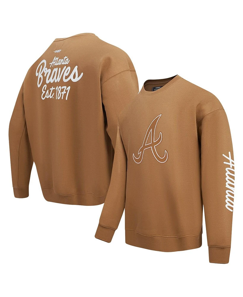 Pro Standard Men's Brown Atlanta Braves Paint The City Dropped Shoulder Pullover Sweatshirt