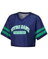 ZooZatz Women's Navy Notre Dame Fighting Irish Mesh Cropped V-Neck T-Shirt