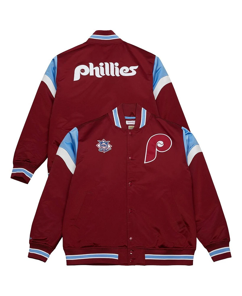 Mitchell & Ness Men's Burgundy Philadelphia Phillies Heavyweight Button Front Satin Full-Snap Jacket