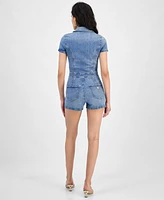 Guess Women's Janae Collared Zip-Front Denim Romper