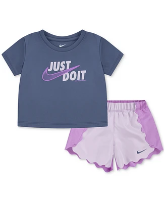 Nike Toddler Girls Swoosh Motion Wavy Logo Graphic T-Shirt & Shorts, 2 Piece Set