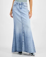Guess Women's Thaiss Denim Maxi Black-Slit Skirt