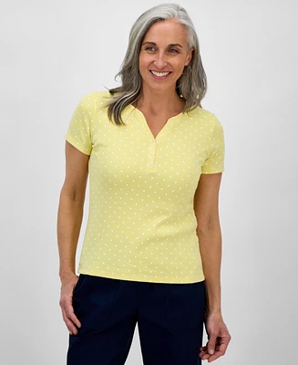 Style & Co Petite Printed Short-Sleeve Henley Top, Exclusively at Macy's