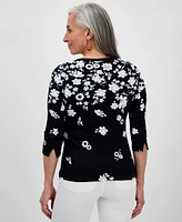 Style & Co Petite Raining Flower Pima Cotton Top, Created for Macy's