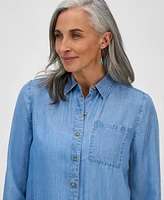 Style & Co Petite Chambray Button-Down Perfect Shirt, Exclusively at Macy's