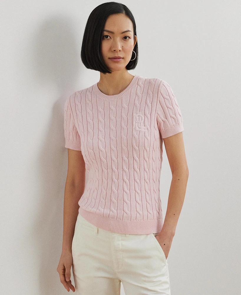 Lauren Ralph Women's Cable-Knit Cotton Short-Sleeve Sweater