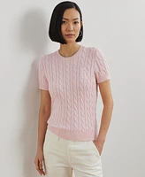 Lauren Ralph Women's Cable-Knit Cotton Short-Sleeve Sweater