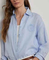 Lauren Ralph Women's Oversize Floral-Logo Linen Shirt