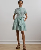 Lauren Ralph Women's Striped Ruffle-Trim Voile Shirtdress