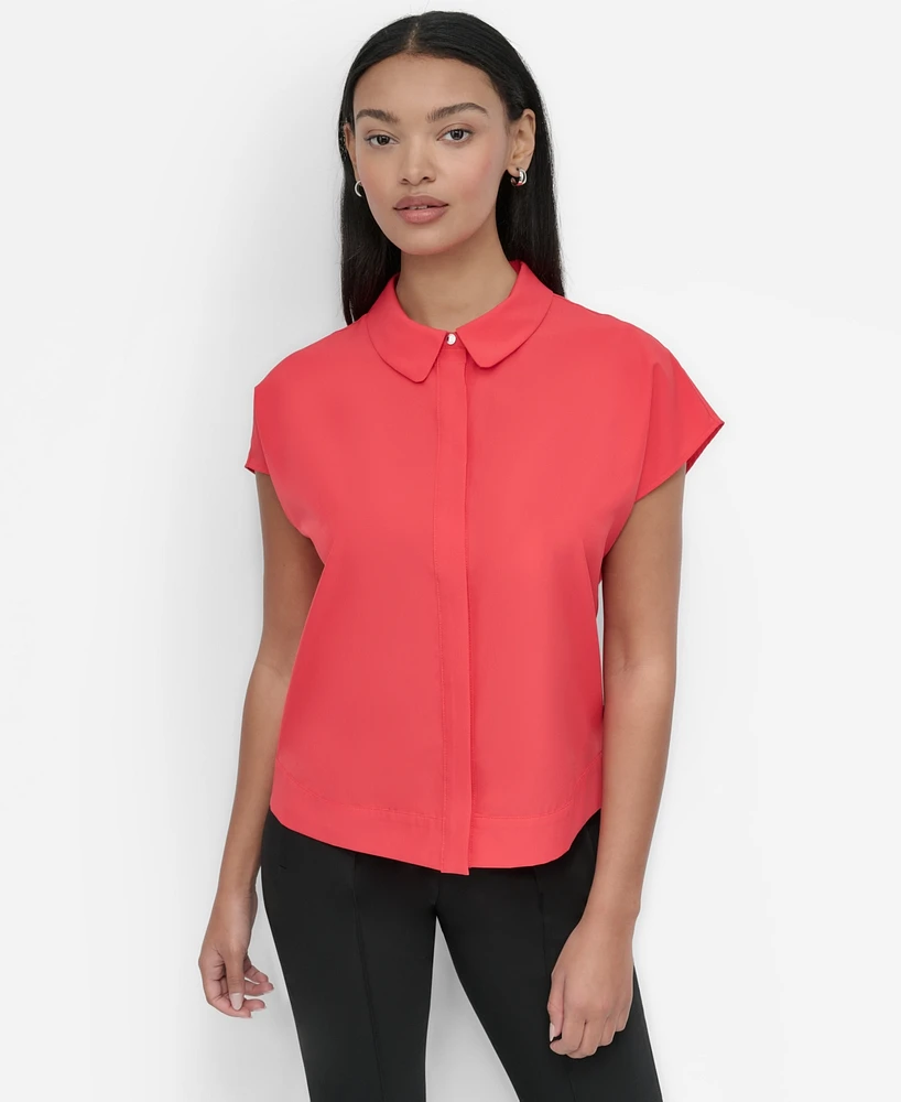 Dkny Petite Short-Sleeve Button-Front Blouse