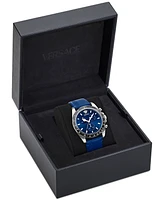 Versace Men's Swiss Chronograph Greca Blue Leather Strap Watch 43mm