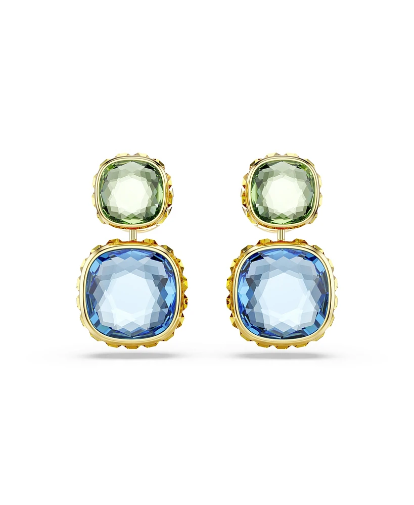 Swarovski Chroma Gold-Tone Plated Cushion Cut Drop Earrings
