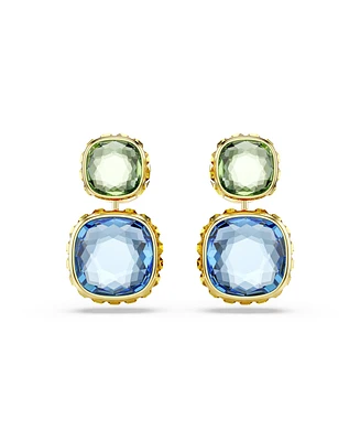 Swarovski Chroma Gold-Tone Plated Cushion Cut Drop Earrings
