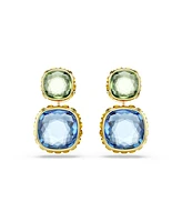 Swarovski Chroma Gold-Tone Plated Cushion Cut Drop Earrings