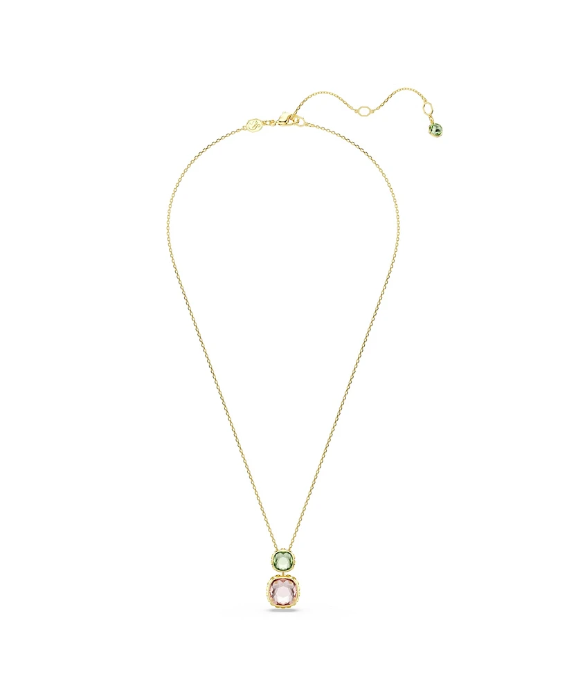 Swarovski Chroma Cushion Cut Multicolored Gold-Tone Plated Pendant Necklace