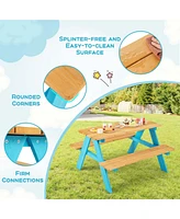 Kids Picnic Table Set Children Outdoor Wooden Table with Bench Seats Backyard