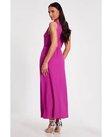 Quiz Women's V Neck Maxi Dress With Tie Belt Detail