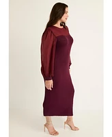 June + Vie Women's Plus Chiffon-Paneled Midi Sweater Dress