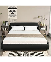 Faux Leather Upholstered Platform Bed Adjustable Headboard