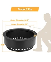Aoodor Round Smokeless Fire Pit Ring, 36 Inch Double Layer Heavy Duty Metal Fire Pit Insert Liner for Outside Diy Campfire Above or In-Ground, Black
